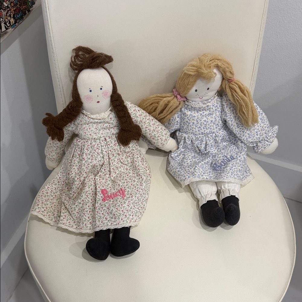 Vintage Laura Ashley Set of 2 Mother & Child Rag Dolls with Brown & Blonde Hair